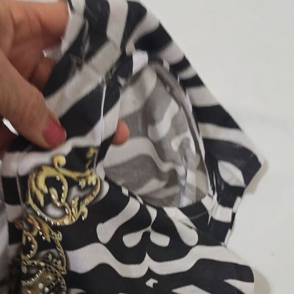 Cache Embellished Black and White Cap Sleeve Blouse S - Picture 5 of 7